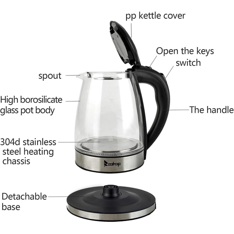 Zokop Electric Glass Kettle Tea Maker with Temperature Controls 110V