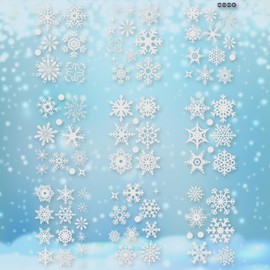 JEKUGOT 93Pcs Glitter Snowflake Window Stickers Silver, Reusable Self Clings Christmas Window Stickers, Christmas Window Decorations Clings for Christmas Window Display Decoration