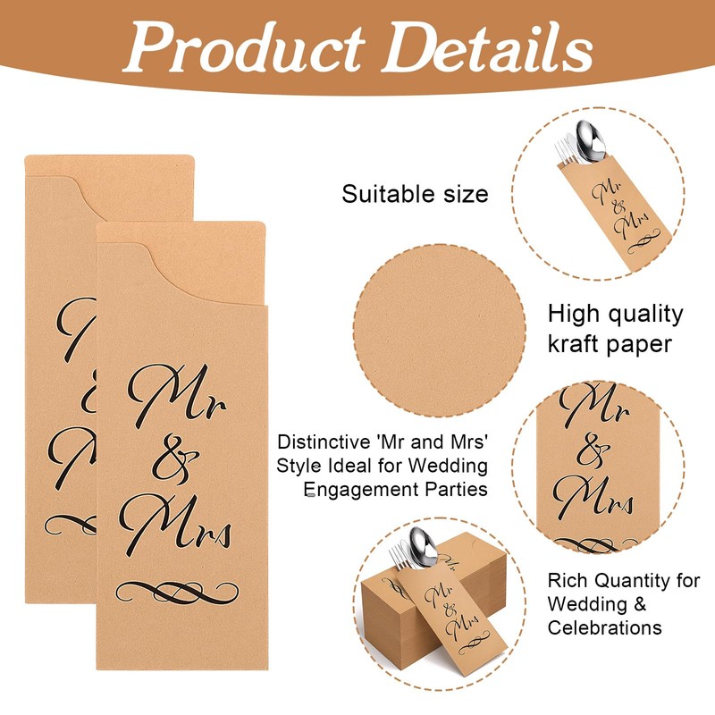Lemecima 200 Pcs Mr. and Mrs. Paper Silverware Bags Wedding