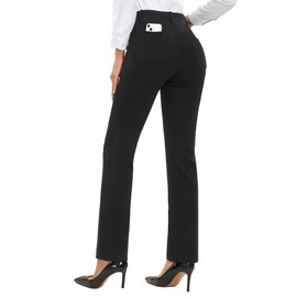 Stelle Women Dress Pants Business Casual Straight Leg 30" Stretch Work Pants Pull On Regular Slacks with 4 Pockets (Black, Medium)