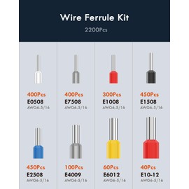 Gorffy Gorffy Aderendhlsen Set 2200 Stck, Aderendhlsen 0,5 mm2 - 10 mm2, Isolierte Aderendhlsen Sortiment, Aderendhlse Set fr Drahtverbindung