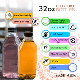 EcoQuality [40 PACK] Empty Clear Plastic Juice Bottles with Tamper Evident Caps 32 OZ Quart Bottles - Smoothie Bottles - Ideal for Juices, Milk, Smoothies, Juice Containers and even Meal Prep