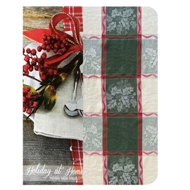 Lintex Golden Mistletoe and Ribbon Cotton Jacquard Christmas Fabric Tablecloth, Evergreen, Red Ribbon and Berry Woven Holiday and Xmas Easy Care Cotton Weave Tablecloth, 60” x 102” Oblong/Rectangle