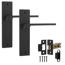Decoranddecor Spectra Matt Black Internal Door Handle Set – Keyhole Backplate Handles with 2.5in Fire-Rated Tubular Mortise Latch for Commercial & Residential Use