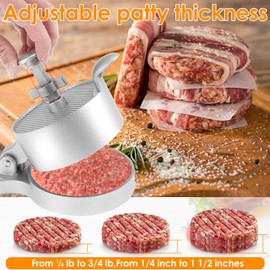 PoDhey Burger Press with 100 Patty Paper Adjustable Thickness Hamburger Press Patty Maker Non-Stick Hamburger Patty Maker Mold Food Grade Aluminum Alloy Burger Press Patty Maker for Grilling and Cooki