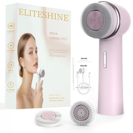 Eliteshine Electric Facial Cleanser Brush Equipped with Dual-Rotating Silicone and Bristle Brushheads,Rechargeable Electric Silicone Face Scrubber Exfoliator,Facial Cleansing Brush,for Women Skincare