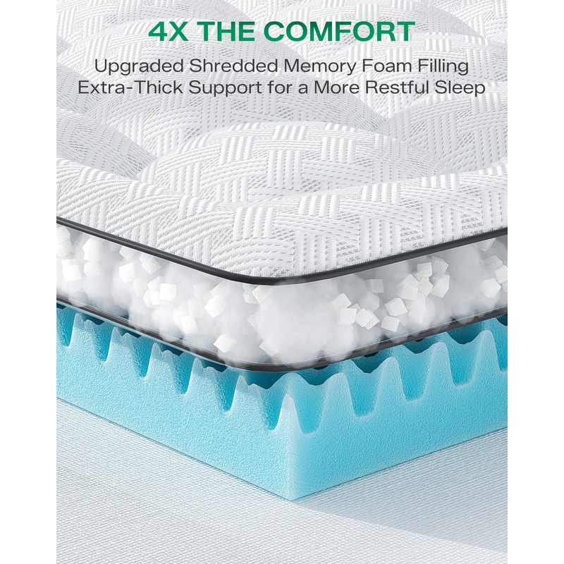 Dual Layer 4 Inch Full Size Mattress Topper, Memory Foam