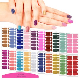 SILPECWEE 20 Sheets Glitter Solid Color Nail Polish Strips Full Nail Wraps Self Adhesive Nail Art Stickers Nail Stickers for Women Nail Art Accessories with 1pc Nail File