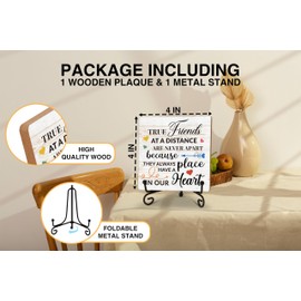 Friendship Quotes Desk Decor Gifts for Women Long Distance Friends Best Friends, True Friends At A Distance Are Never Apart Tabletop Sign, Wood Plaque With Iron Stand for Home Office Bedroom -04