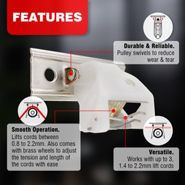 Amazing Drapery Hardware White Roman Shade Cord Lock with Brass Wheels - Holds up to 3 Lift Cords, Suitable for Roman and Woven Wood Shades - 10-Pack