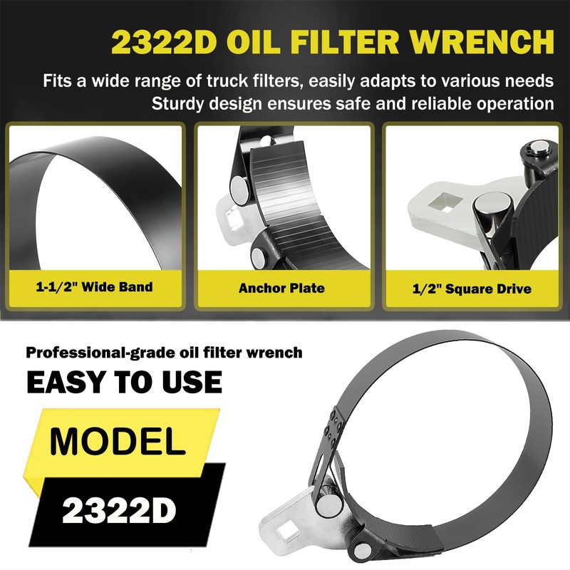 E-cowlboy 2322D Heavy-Duty Oil Filter Wrench, 5-1/4" to 5-3/4" Diameter