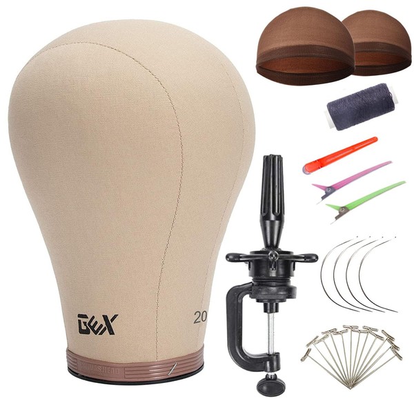 GEX 20"-24"Cork Canvas Wig Block Mannequin Head for Wig Making Display Styling With Mount Hole (Light Brown, 23")