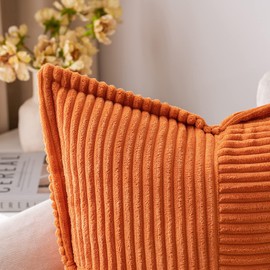 MIULEE Corduroy Cushion Covers Pack of 2 Decorative Modern Patchwork Throw Pillow Covers Soft Pillowcase Cushions for Home Spring decor Sofa Couch with Invisible Zipper 18x18 Inch Orange