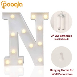 Pooqla Pooqla LED Marquee Letter Lights Sign, Light Up Alphabet Letter for Home Party Wedding Decoration N