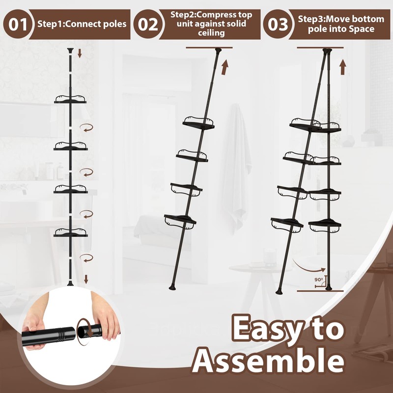Corner Shower Caddy Tension Pole - Heavy Duty Floor to
