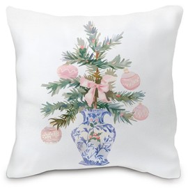 Nvotell Chinoiserie Christmas Tree Pillow Cover - Pink Coquette Bows Pillow Cover 18x18, Blue and White Christmas Tree Room Decor