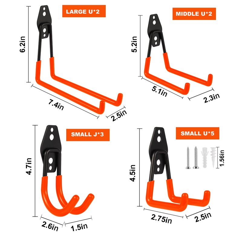 ZexHok Steel Garage Hooks Wall Tool Organizer, 12 Pack Garage