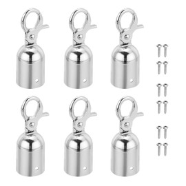 PATIKIL 1.1 x 3.2 inch Stanchion Rope End Cap, Pack of 6 Cord End Caps, Barrier Rope, End Cap, Carabiner Hook for Guidance, Silver