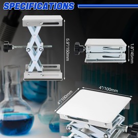 DASBET 100 x 100mm Lab Scissor Lift Stainless Steel Lab Platform Adjustable Laboratory Lifting Table Expandable Lab Stand Load Capacity 5KG Height Range from 45mm to 150mm