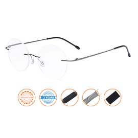 CessBlu Rimless Reading Glasses Round Readers for Men Women (Gunmetal) +2.5