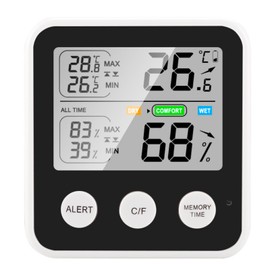 High Precision Magnetic Thermometer Hygrometer Digital Thermo-Hygrometer with LCD Screen ℃/℉ Switchable All-Time/24-Hour Maximum Minimum Temperature Humidity Comfort Reminder Function Black