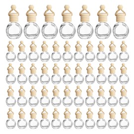 uxcell 100pcs Hanging Car Air Freshener Perfume Bottle, 10ml Pendant Empty Clear Glass Essential Oil Aromatherapy Diffuser with Wooden Cap for Car Decor (Clear, Round)