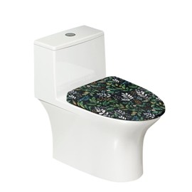 Txsniver Toilet Lid Cover Decorative Toilet Lid Dust Cover Elastic Edges Toilet Cover Soft Washable Toilet Seat Lid Cover Fit for Round Oval Elongated Toilets for Home Bathroom Accessories, Leaf Black