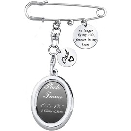 LQRI Wedding Bouquet Photo Charm Memorial Safety Pin Brooch No Longer by My Side Forever in My Heart Walk Down The Aisle Bridal Charm in Memory of Dad Sympathy Gift (brooch-dad)