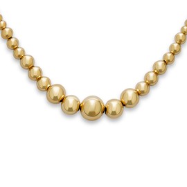 Bling Jewelry Classic Elegant Simple Round Ball Strand Choker Necklace for Women Yellow Gold Plated Adjustable Graduated 3-10MM