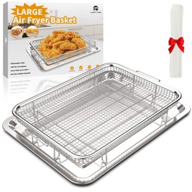 Air Fryer Basket for Oven,YEPATER 15.7" x 11.6" Large Oven Air Fryer Basket with 30 PCS Parchment Paper, Stainless Steel Non-stick Air Fryer Pan and Crisper Tray for Baking Grilling Cooking and Frying