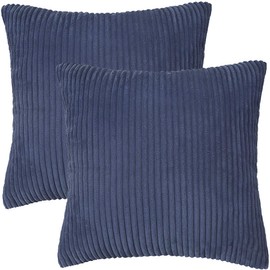 PiccoCasa Pack of 2 Corduroy Cushion Covers, 45x45cm/18x18 in Decorative Throw Pillow Covers for Sofa Couch Living Room Bedroom - Fluffy Soft Square Cushion Covers Navy Blue