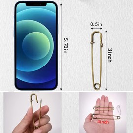 Urmspst Safety Pins (Upgraded), 3" Large Safety Pin Pack of 30 for Clothes Leather Canvas Blankets Crafts Skirts Kilts, Extra Large Safety Pin Heavy Duty Safety Pins (Bronze)