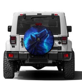 Dujiea Blue Wolf Spare Tire Cover with Backup Camera Hole, Universal Wheel Tire Cover Tire Protectors for Jeep Trailer RV Van SUV Truck Camper and Many Vehicle 17inch