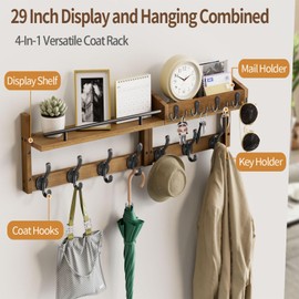 Segtenant 29 inch Coat Rack Wall Mount with Shelf, Set of 2 Heavy Duty Coat Hooks Wall Mount, Entryway Coat Hanger Wall Shelf with Key Holders and Mail Organizer for Living Room, Bedroom, Bathroom