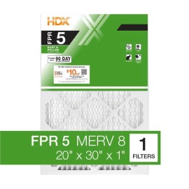 HDX 1-Pack Standard Pleated Air Filter 20x30x1, Air Filters Replacement FPR 5 MERV 8