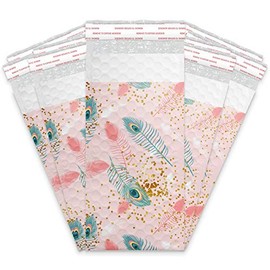 4x8 (20pcs) Pink Peacock Designer Self Seal Poly Bubble Mailers Shipping Envelopes Padded Bags