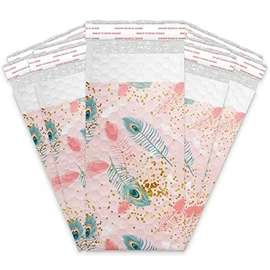 4x8 (20pcs) Pink Peacock Designer Self Seal Poly Bubble Mailers Shipping Envelopes Padded Bags