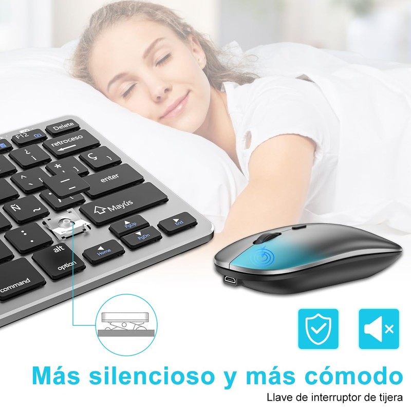 Teclado y Mouse Español Inalámbrico, Kit Teclado Y Mouse Bluetooth