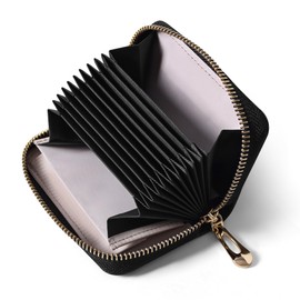 VISOUL Women's Small Wallet, Genuine Leather Purse, with TÜV Tested RFID Protection, Gift Box, Black and light grey