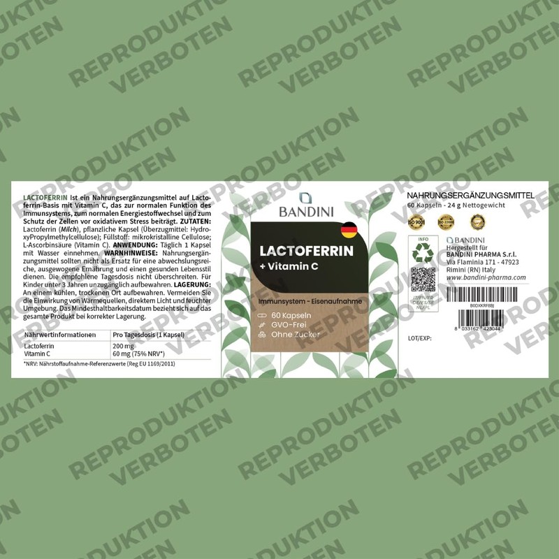 Bandini® Lactoferrin, 200 mg lactoferrin + 60 mg vitamin C