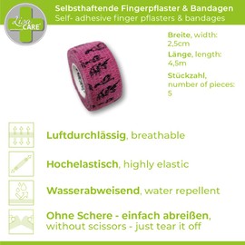 LisaCare LisaCare Pflasterverband, Wundpflaster, Kinderpflaster, Pflaster auf Rolle, elastisch & ohne Kleber, 2,5cm breit (5er Packung, Einhorn-rosa)
