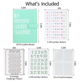 100 Envelopes Money Saving Challenge Binder, Save 5050 Dollars 100 Day Envelope Challenge Binder with 100 Cash Envelopes, Tracker, and Stickers