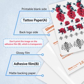 WinnerTransfer Professional Printable Clear Temporary Tattoo Transfer Paper for Inkjet & Laser Printer A4 5 Sets (A+B) Transparent Tattoo Stickers DIY Realistic Tattoos Easy to Use(WT-tatoo1.0-5)