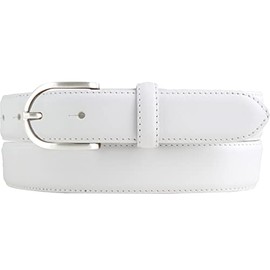 BELTINGER High Quality Women's Belt Made of Full Cowhide Leather with Round Belt Buckle 3.0 cm | Cambered Leather Belt Women's 30 mm | Women's Belt Made in Italy, White, silver
