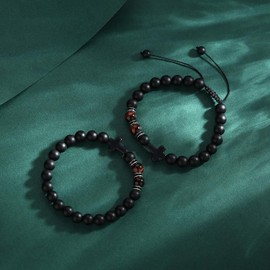 AWARDSEN Cross Bracelet Red Tiger's Eye Crystal Bracelets Mens Bracelets Bead Bracelets Adjustable Bracelet,Cross Bracelet Men,Christian Bracelet for Men