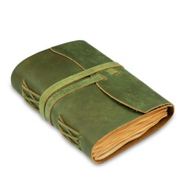 LEATHER VILLAGE Leather Bound Journal - Green, 8"X6", 220 Pages - Vintage Blank Paper Diary for Writing, Drawing, Sketchbook, and Travel Notebook - Ideal for Women and Men
