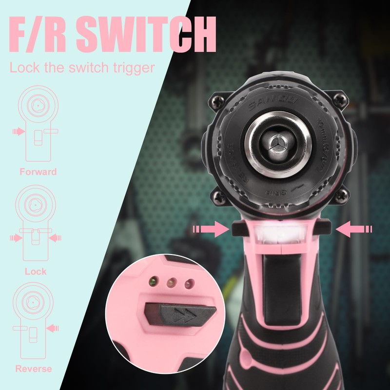 COMOWARE Pink Cordless Drill Set for Women, 12V Lightweight Electric