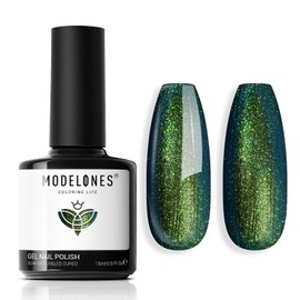 modelones Gel Nail Polish, 15 ML Chameleon Green Aurora Shimmer Glitter Gel Polish Green Nail Polish Soak Off LED Summer Holographic Nail Polish Art Gel DIY Home Salon Gifts for Gilrs Women
