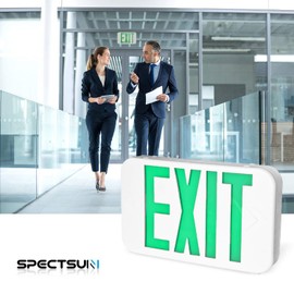 SPECTSUN 1PACK LED Exit Sign with Battery Backup, Green Exit Light ,Hardwired Exit Sign, 120V/277V Exit Sign with Arrow,UL Exit Sign Lighting, Commercial Egress Light,2 sided Fire Exit Sign Plastic