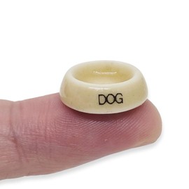 WitnyStore Dia ½ Tiny Dog Brown Tray for Food Miniature Ceramic Bowl Pet Feeding Bowl Figure Animal White Clay Figurine Handmade Decor Collectible